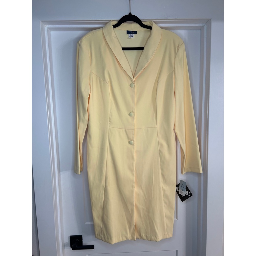 NEW Vintage RAG Pastel Yellow Long Sleeve Blazer Jacket Dress 11/12 Made in USA